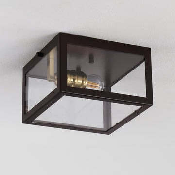 Eleanor 8" Farmhouse Industrial Square Iron/Glass Case LED Flush Mount